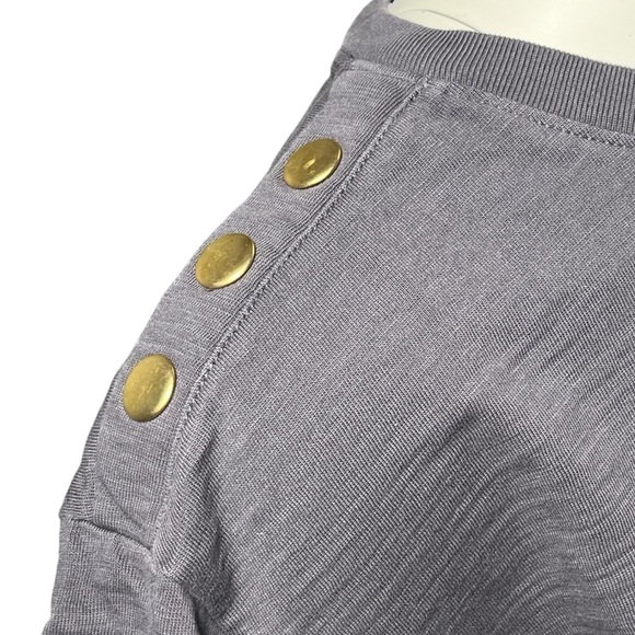 NATION LTD Gray Cotton Cropped Short Sleeve Boxy Brass Button Top Size Small - Picture 2 of 7